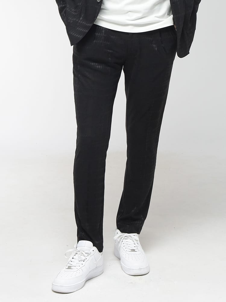 1PIU1UGUALE3 RELAX (ウノ ピュ ウノ ウグァーレ トレ リラックス) メンズ パンツ ランダム千鳥柄 ウエストコード タックパンツ 1PRUSK26018