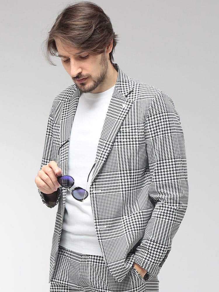 1PIU1UGUALE3 RELAX (ウノ ピュ ウノ ウグァーレ トレ リラックス) メンズ ジャケット 千鳥柄 シングル 2ツ釦 テーラード 1PRUSO26062