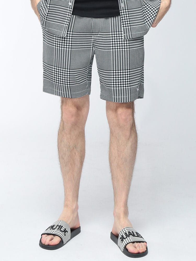 1PIU1UGUALE3 RELAX (ウノ ピュ ウノ ウグァーレ トレ リラックス) メンズ ショートパンツ 千鳥格子 チェック ウエストドローコード 1PRUSB26014