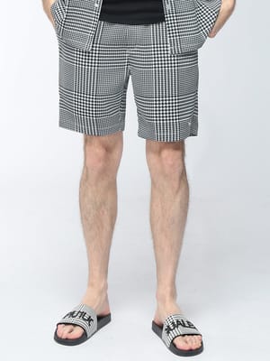 1PIU1UGUALE3 RELAX (ウノ ピュ ウノ ウグァーレ トレ リラックス) メンズ ショートパンツ 千鳥格子 チェック ウエストドローコード 1PRUSB26014