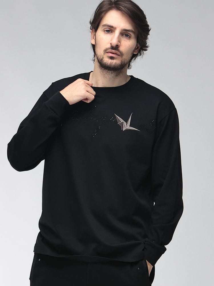 1PIU1UGUALE3 RELAX (ウノ ピュ ウノ ウグァーレ トレ リラックス) メンズ Tシャツ 長袖 別注 ビッグラインストーン カジュアルシャツ 1PRUST26186SZ