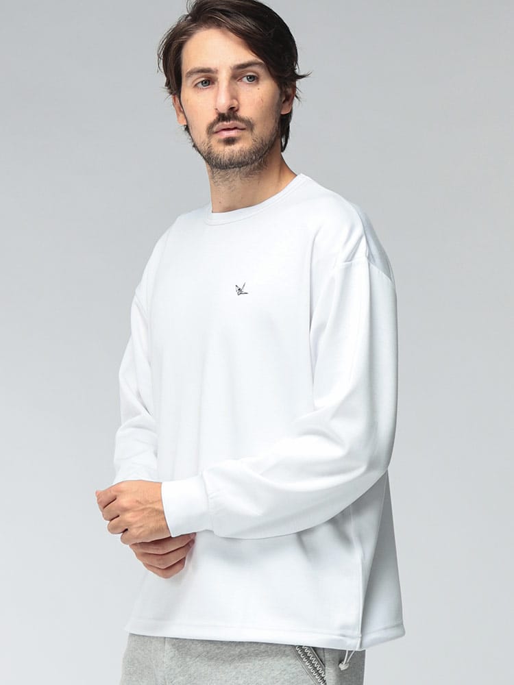 1PIU1UGUALE3 RELAX (ウノ ピュ ウノ ウグァーレ トレ リラックス) メンズ Tシャツ 長袖 レーヨンブレンド ロゴ 裾ドローコード付き クルーネック ロングスリーブ カットソー 1PRUST26102
