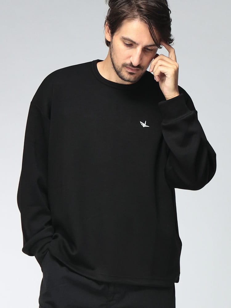 1PIU1UGUALE3 RELAX (ウノ ピュ ウノ ウグァーレ トレ リラックス) メンズ Tシャツ 長袖 レーヨンブレンド ロゴ 裾ドローコード付き クルーネック ロングスリーブ カットソー 1PRUST26102