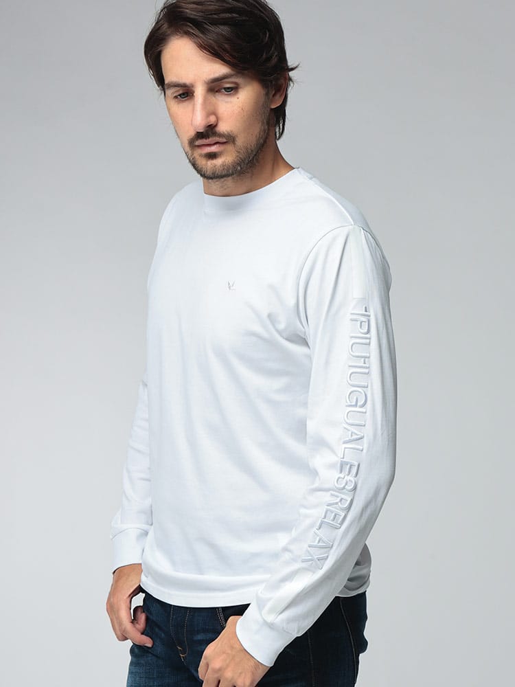 1PIU1UGUALE3 RELAX (ウノ ピュ ウノ ウグァーレ トレ リラックス) メンズ Tシャツ 長袖 袖ロゴ クルーネック ロングスリーブ カットソー 1PRUST26183