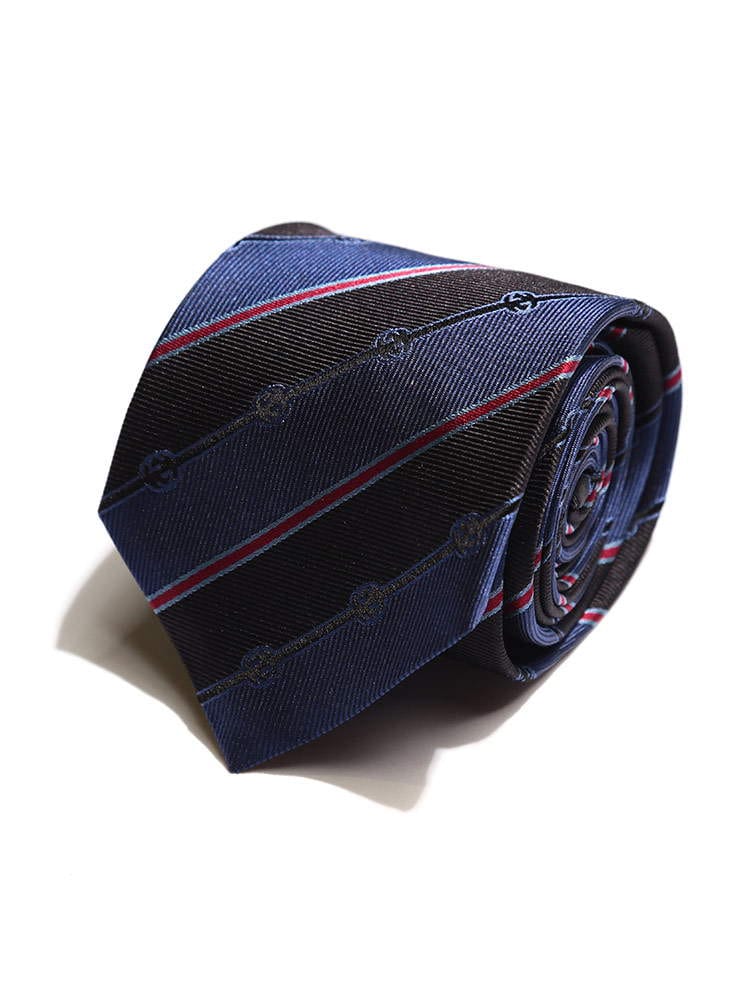 GUCCI (グッチ) シルク100％ GGロゴ ストライプ ネクタイ GC4996964074 ブランド