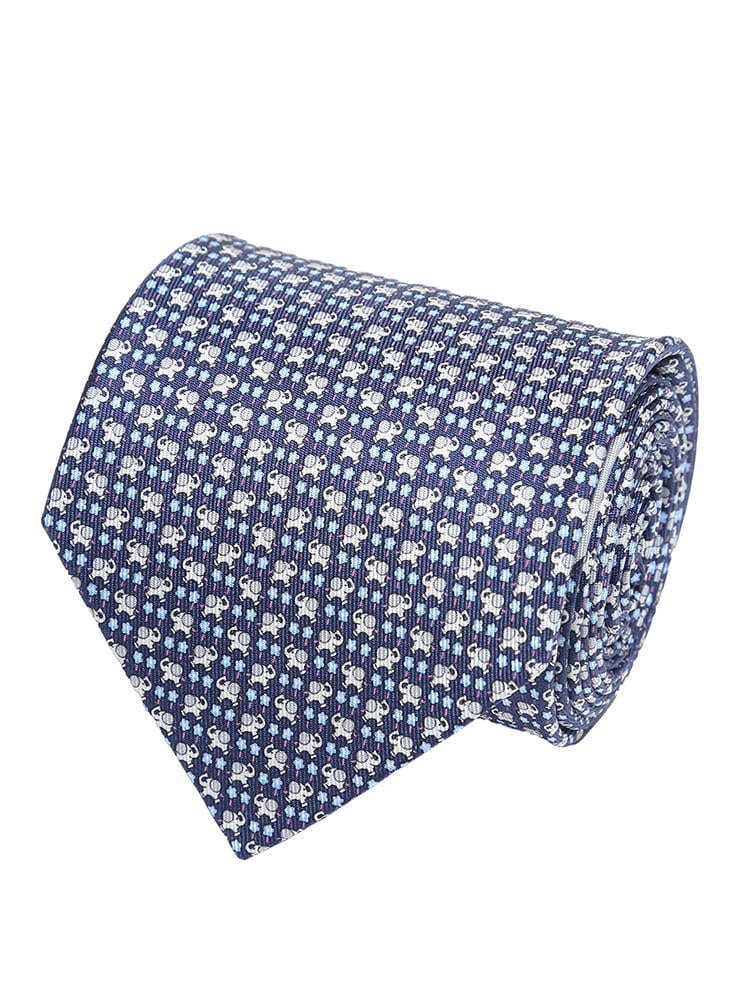 Salvatore Ferragamo (サルヴァトーレ・フェラガモ) シルク100％ ゾウ 小花 総柄 ネクタイ NAVY FG350252001 ブランド