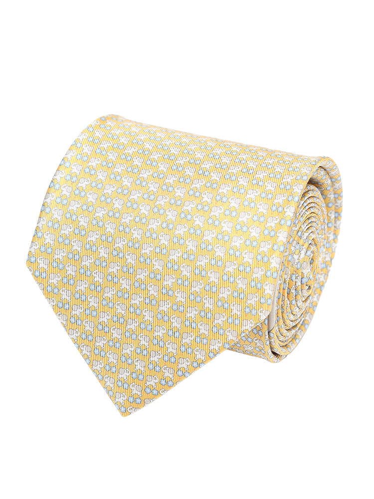 Salvatore Ferragamo (サルヴァトーレ・フェラガモ) シルク100％ ゾウ 小花 総柄 ネクタイ YELLOW FG350252006