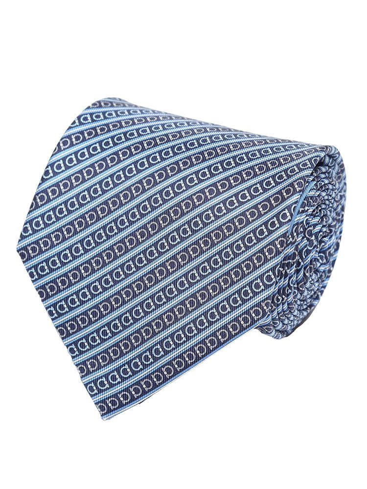 Salvatore Ferragamo (サルヴァトーレ・フェラガモ) シルク100％ ガンチーニデザイン ストライプ ネクタイ NAVY FG350294001