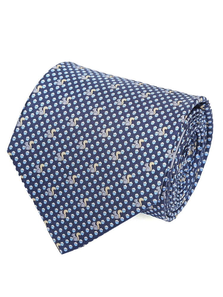 Salvatore Ferragamo (サルヴァトーレ・フェラガモ) シルク100％ リス総柄 ネクタイ NAVY FG350361001