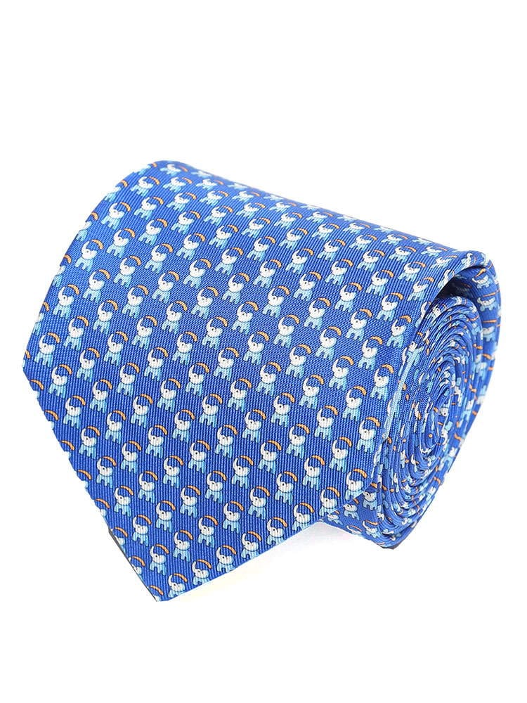 Salvatore Ferragamo (サルヴァトーレ・フェラガモ) シルク100％ ゾウ総柄 ネクタイ BLUE FG350364003