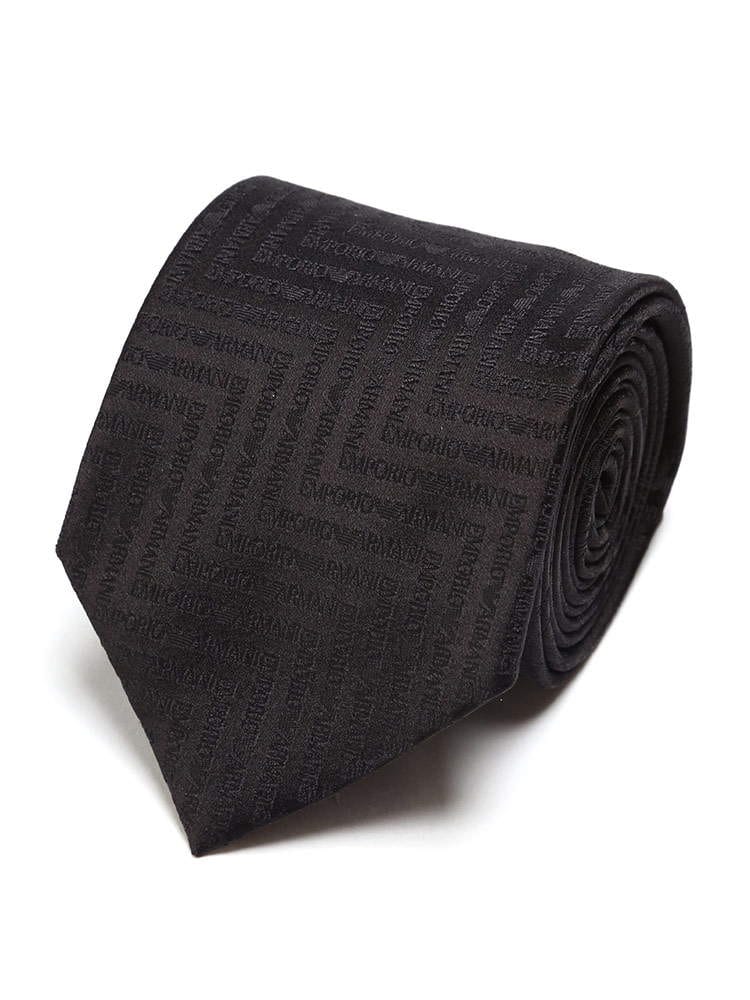 EMPORIO ARMANI (エンポリオアルマーニ) シルク100％ ジグザグロゴ ネクタイ BLACK EA1P60400020