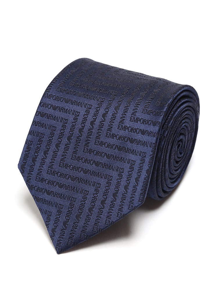 EMPORIO ARMANI (エンポリオアルマーニ) シルク100％ ジグザグロゴ ネクタイ NAVY EA1P60400035