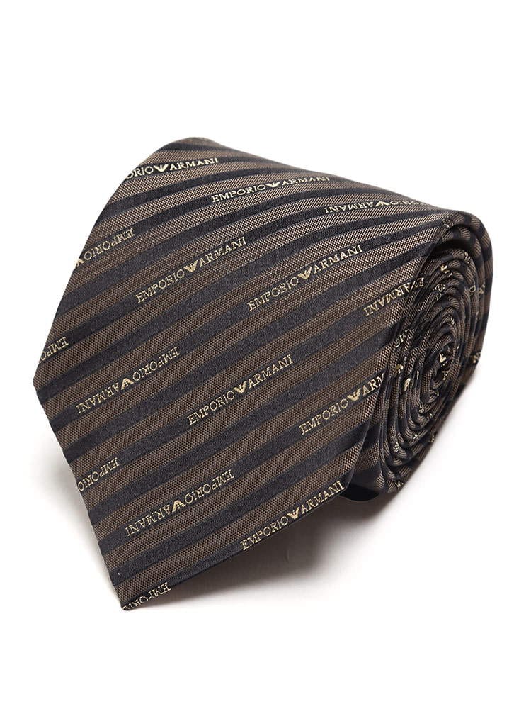 EMPORIO ARMANI (エンポリオアルマーニ) シルク100％ ロゴ 細ストライプ ネクタイ BEIGE EA1P60500020