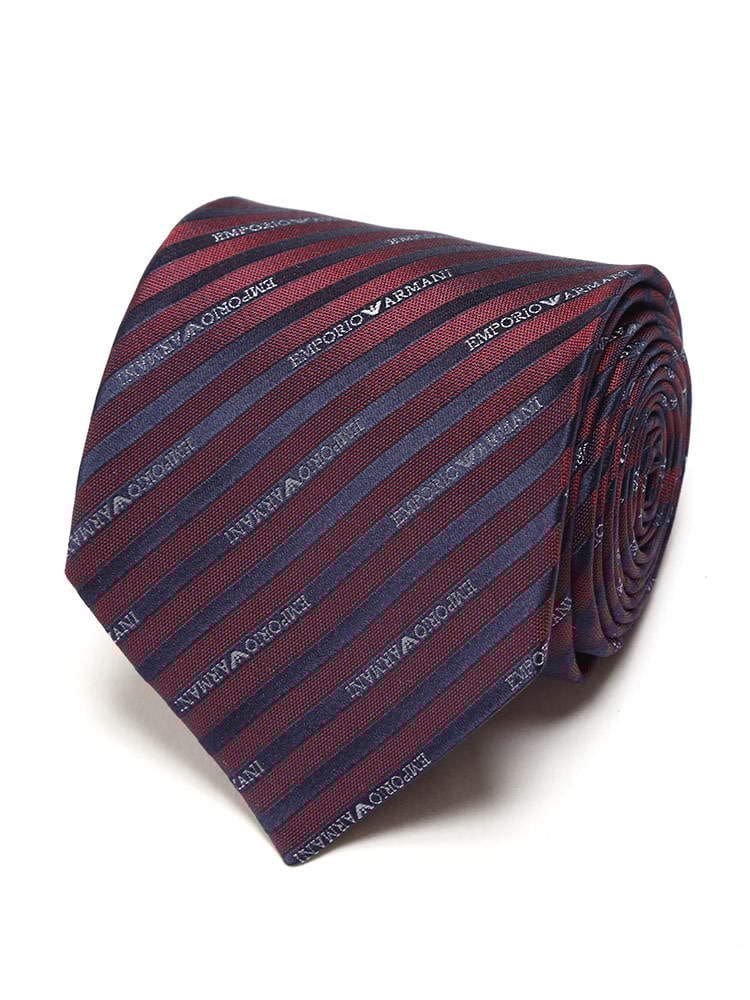 EMPORIO ARMANI (エンポリオアルマーニ) シルク100％ ロゴ 細ストライプ ネクタイ RED EA1P60500490