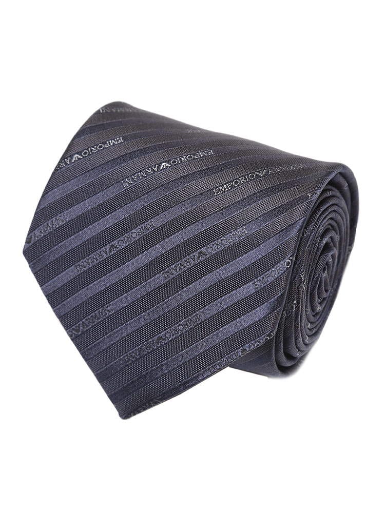 EMPORIO ARMANI (エンポリオアルマーニ) シルク100％ ロゴ細ストライプ ネクタイ NAVY EA1P60547635
