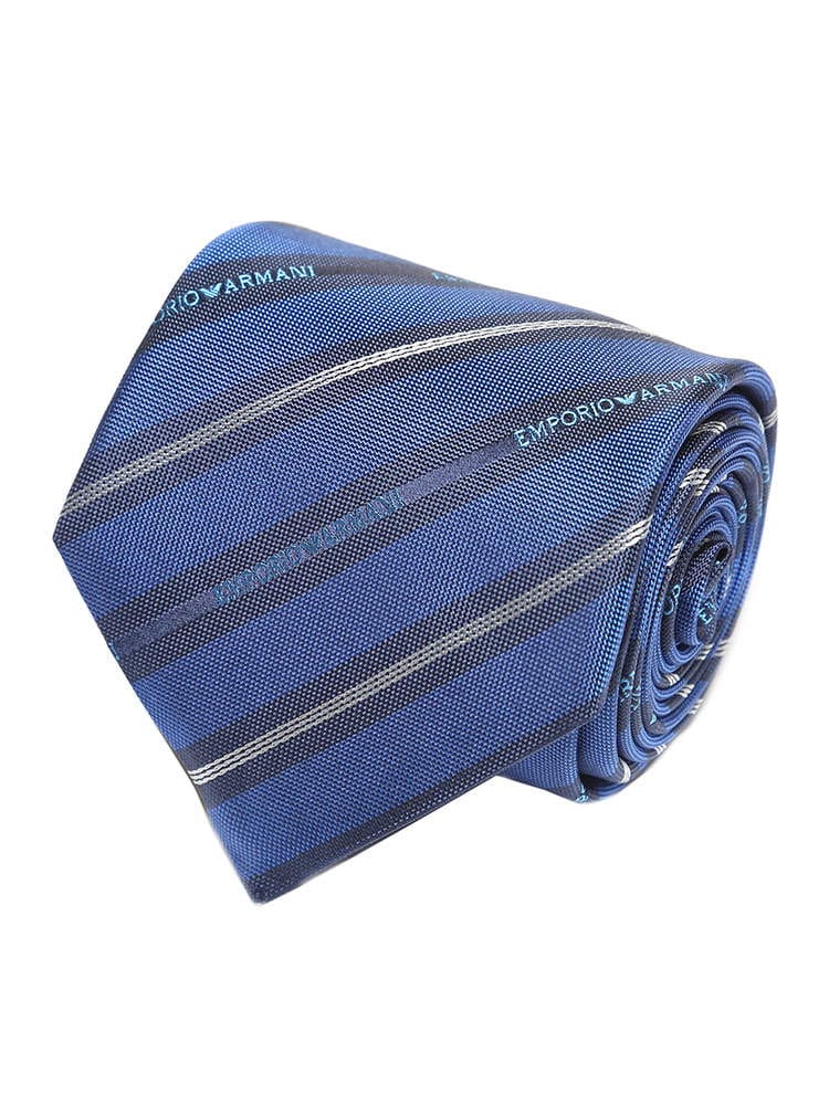 EMPORIO ARMANI (エンポリオアルマーニ) シルク100％ ロゴストライプ ネクタイ BLUE EA1P60603833 ブランド