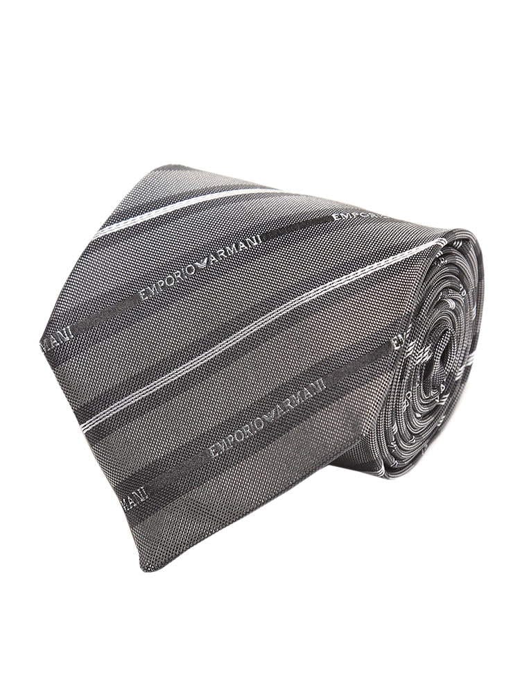 EMPORIO ARMANI (エンポリオアルマーニ) シルク100％ ロゴストライプ ネクタイ GRAY EA1P60608334