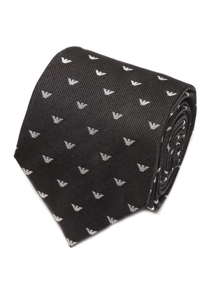 EMPORIO ARMANI (エンポリオアルマーニ) シルク100％ ロゴ総柄 ネクタイ BLACK EA1P61600120