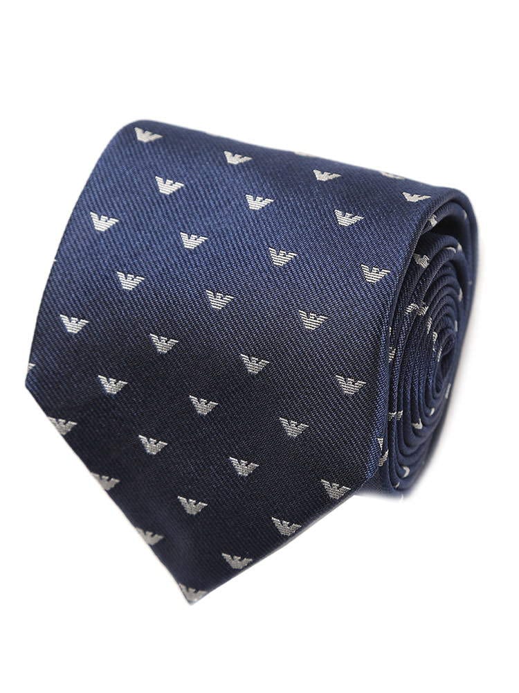 EMPORIO ARMANI (エンポリオアルマーニ) シルク100％ ロゴ総柄 ネクタイ BLUE EA1P61603833