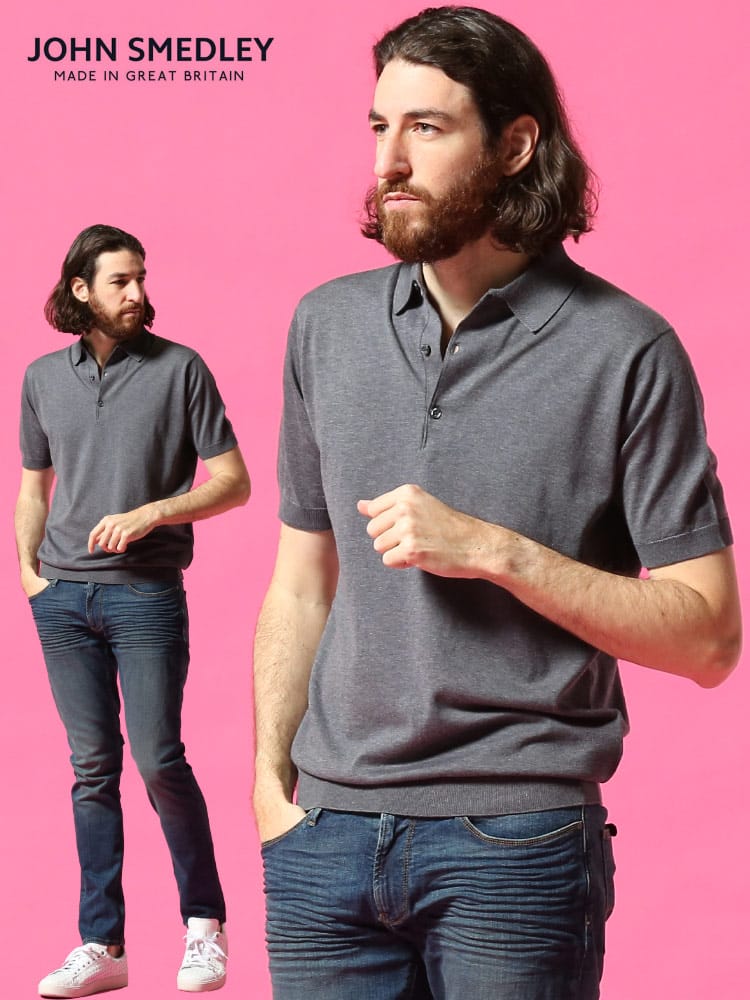 JOHN SMEDLEY (ジョンスメドレー) 無地 コットン 半袖 ニット ポロシャツ JSADRI 22fd IP ブランド