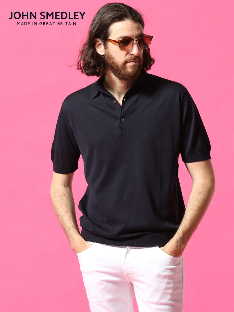 JOHN SMEDLEY (ジョンスメドレー) 無地 コットン 半袖 ニット ポロシャツ JSADRI 22fd IP ブランド
