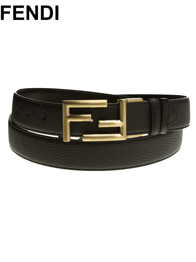フェンディ メンズ ベルト FENDI ブランド リバーシブル FFバックル レザーベルト 牛革 本革 レザー 調節可能 ゴールド プレゼント FD7C034470J