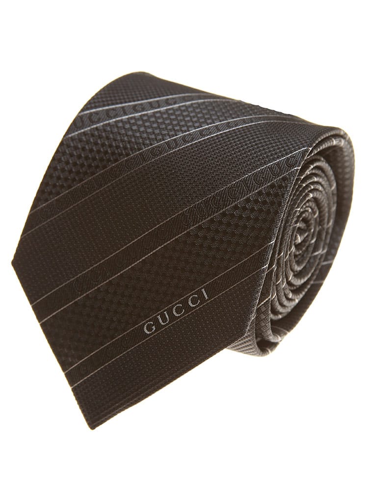 GUCCI (グッチ) シルク100％ ロゴ ストライプ ネクタイ GC4996941000