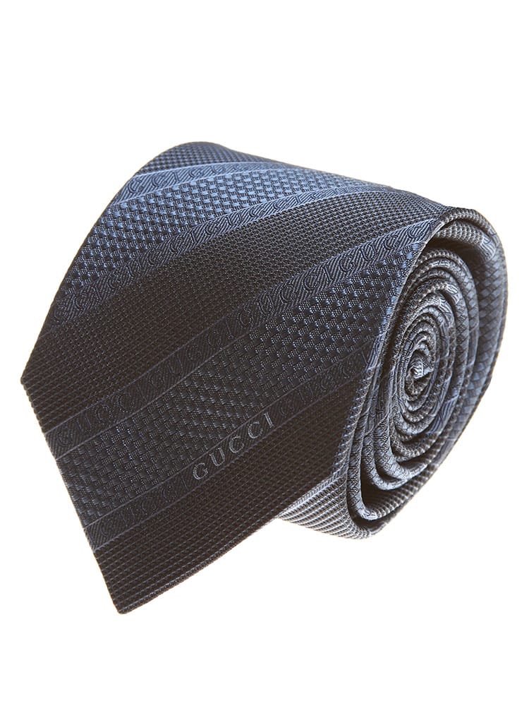 GUCCI (グッチ) シルク100％ ロゴ ストライプ ネクタイ GC4996944800