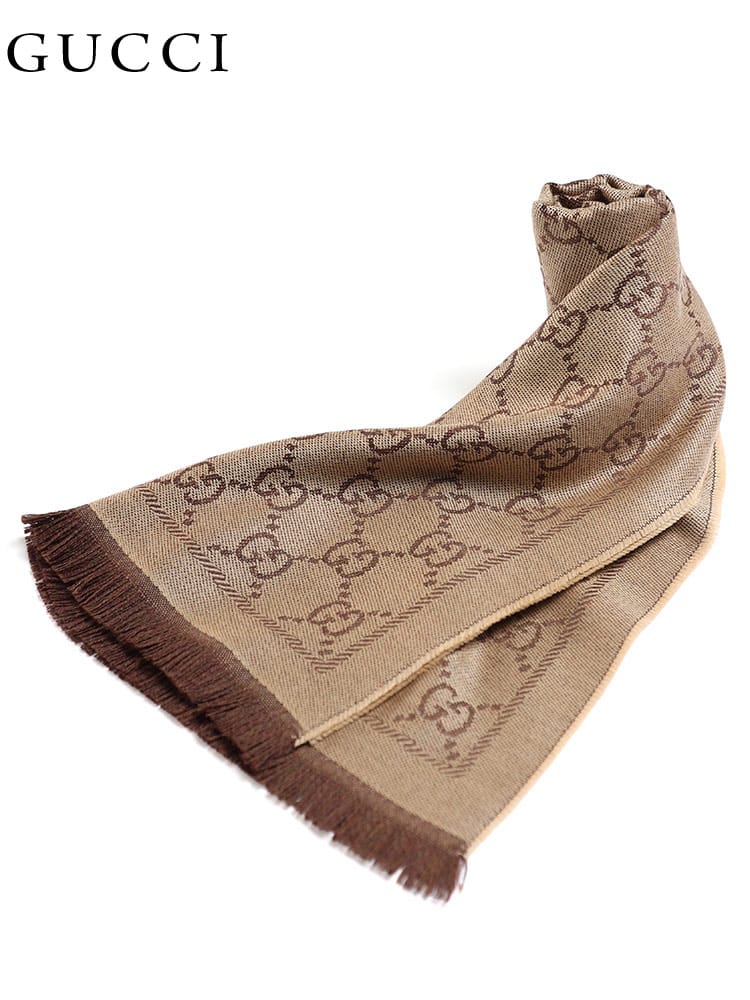 グッチ メンズ マフラー GUCCI ブランド ストール ウール GG柄 フリンジ ウール ユニセックス レディース ギフト プレゼント GC1334833G200
