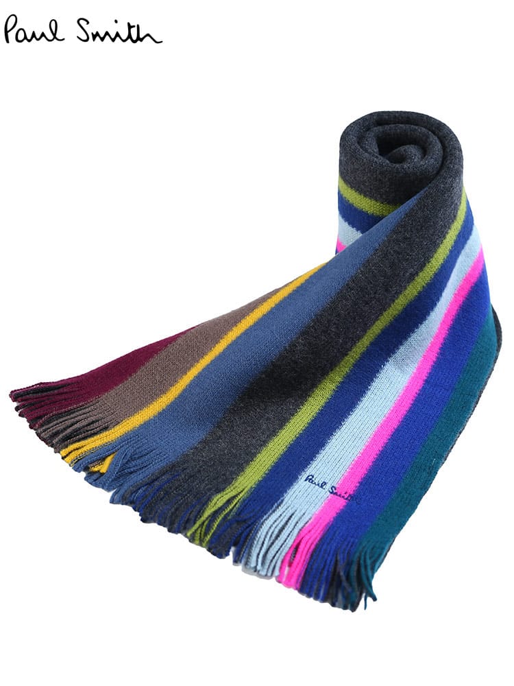 ポールスミス メンズ マフラー Paul smith ブランド ストール ストライプ マルチカラー フリンジ プレゼント ギフト PS335EAS10