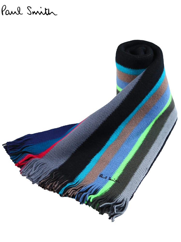 ポールスミス メンズ マフラー Paul smith ブランド ストール ストライプ マルチカラー フリンジ プレゼント ギフト PS335EAS10