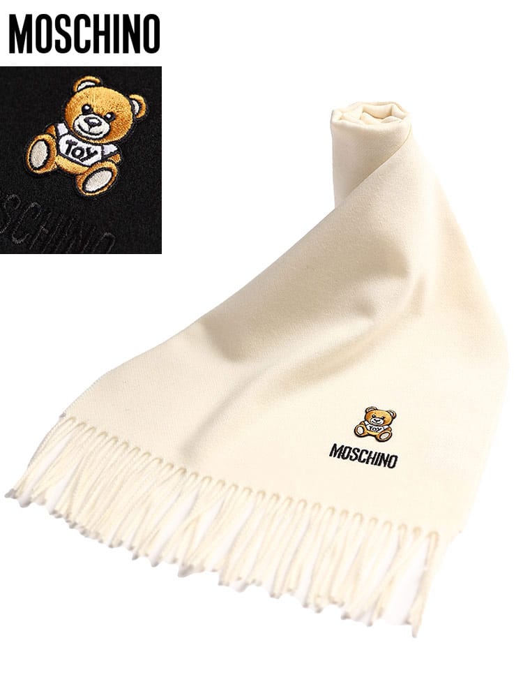 モスキーノ レディース マフラー Moschino ブランド ストール ベア ロゴ 刺繍 ウール プレゼント ギフト ユニセックス MHLM529350124
