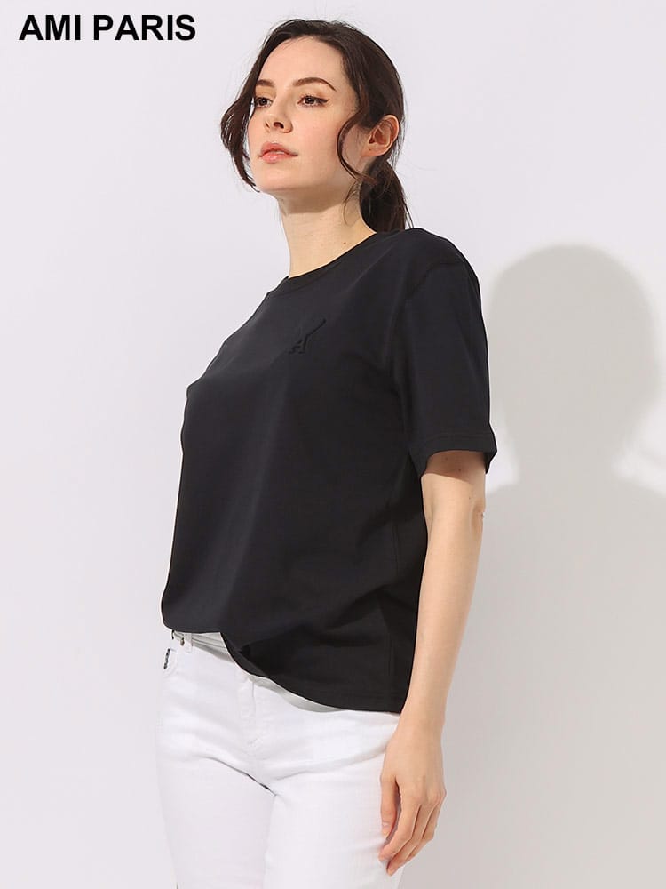 AMI PARIS (アミパリス) オーガニックコットン エンボスロゴ クルーネック 半袖 Tシャツ AMLUTS025726 レディース