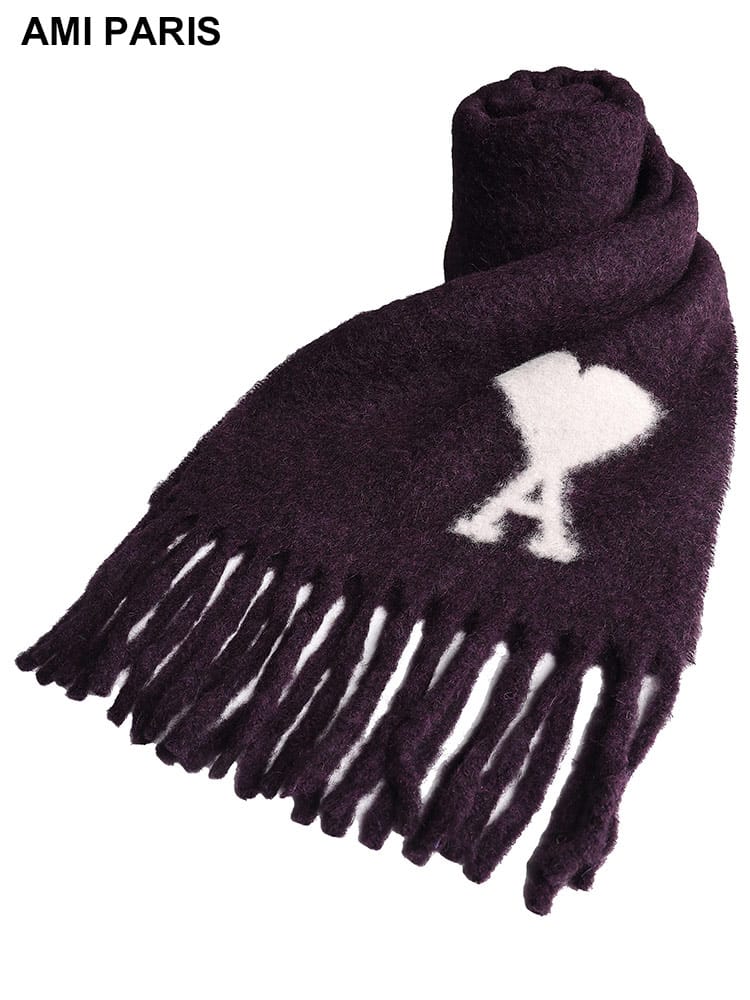 AMI PARIS (アミパリス ) アルパカウール ロゴ フリンジ ロングマフラー MLUSF422AW0054 レディース