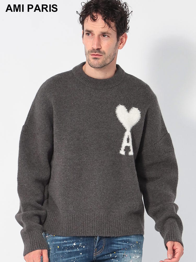 AMI PARIS (アミパリス ) アルパカブレンド 胸ロゴ クルーネック セーター AMUKS025KN0032 メンズ