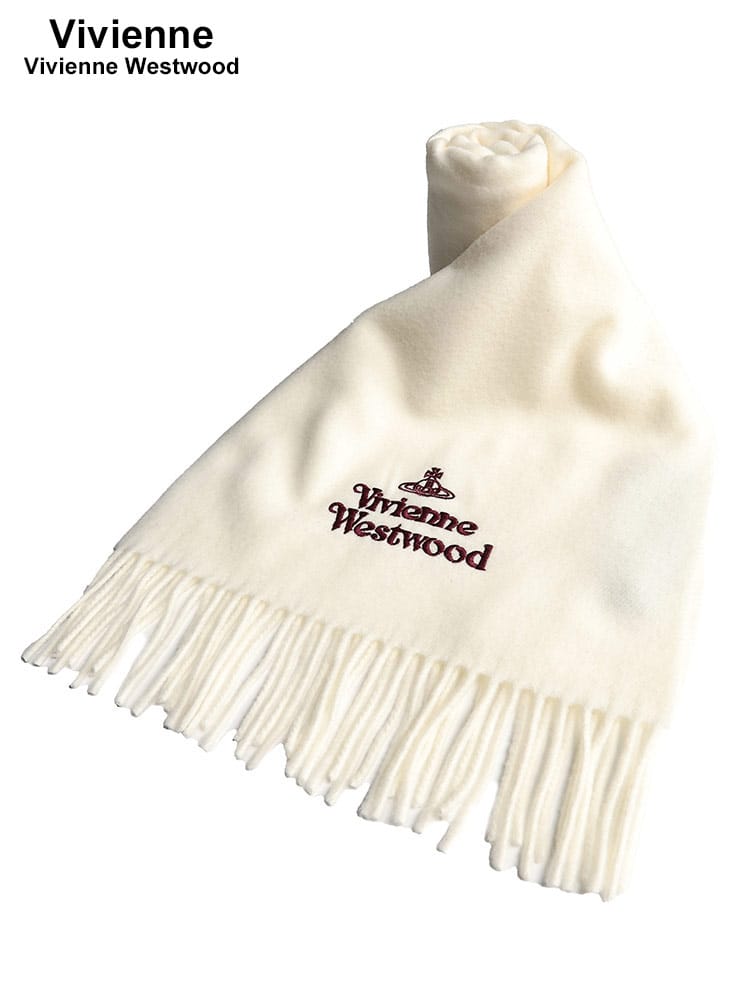 Vivienne Westwood (ヴィヴィアン・ウエストウッド) ウール100％ ロゴ刺繍 フリンジ マフラー VWW81030007 レディース