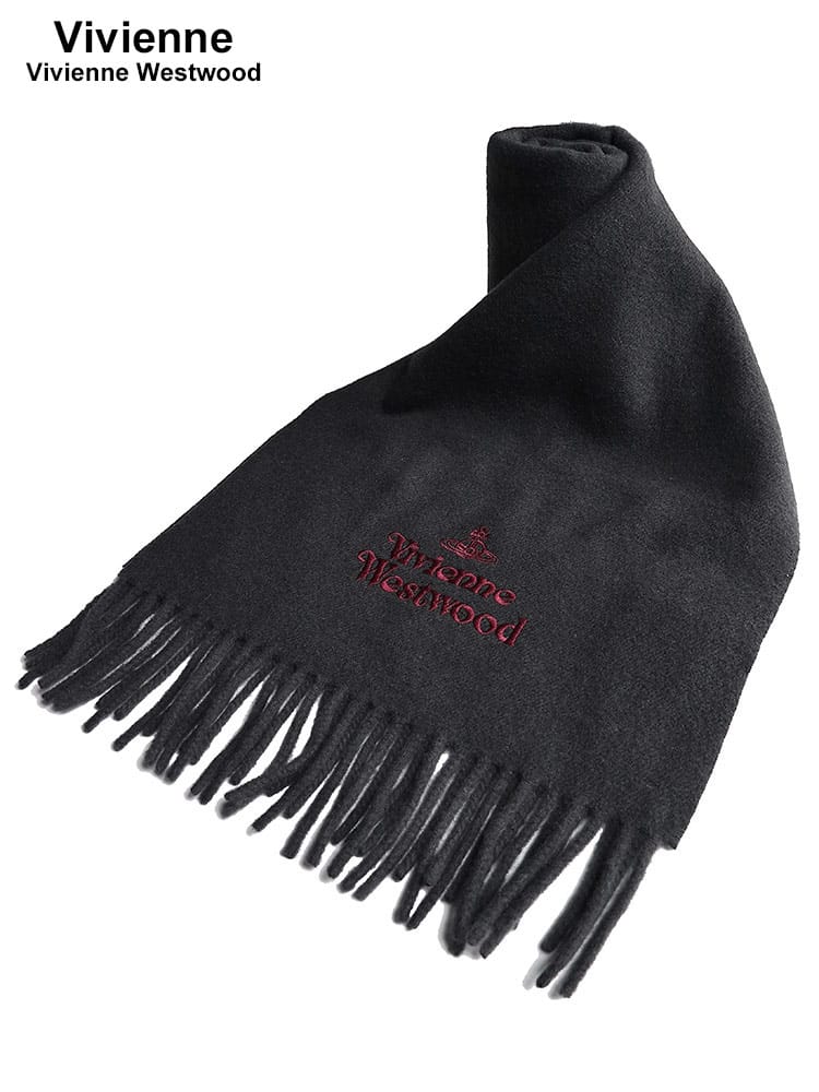 Vivienne Westwood (ヴィヴィアン・ウエストウッド) ウール100％ ロゴ刺繍 フリンジ マフラー VWW81030007 レディース