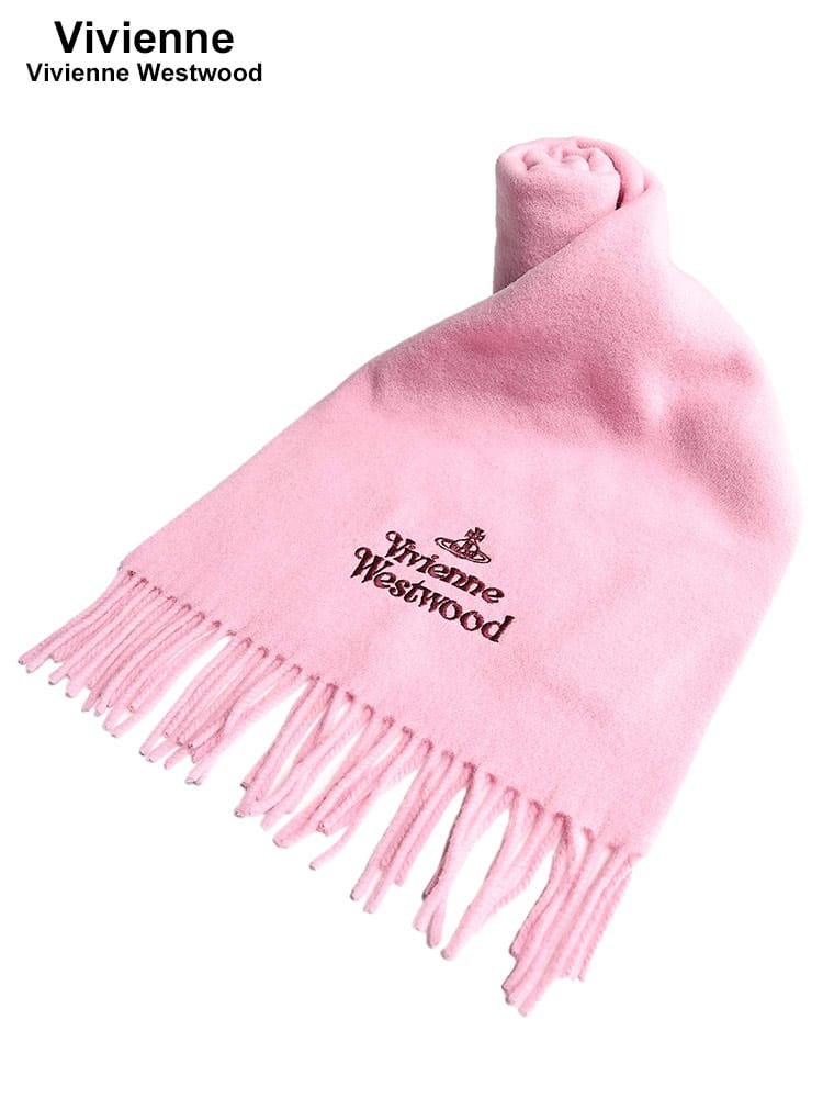 Vivienne Westwood (ヴィヴィアン・ウエストウッド) ウール100％ ロゴ刺繍 フリンジ マフラー VWW81030007 レディース