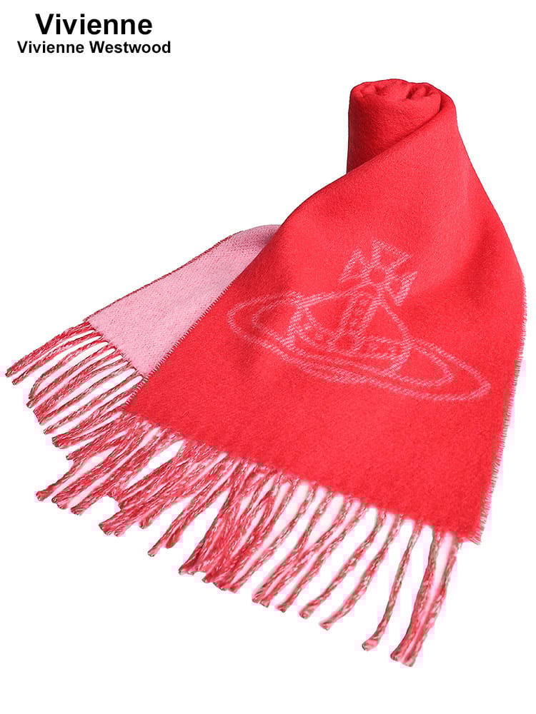 Vivienne Westwood (ヴィヴィアン・ウエストウッド) ウール100％ オーブプリント フリンジ マフラー VWW81030006 レディース