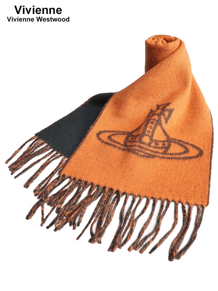 Vivienne Westwood (ヴィヴィアン・ウエストウッド) ウール100％ オーブプリント フリンジ マフラー VWW81030006 レディース