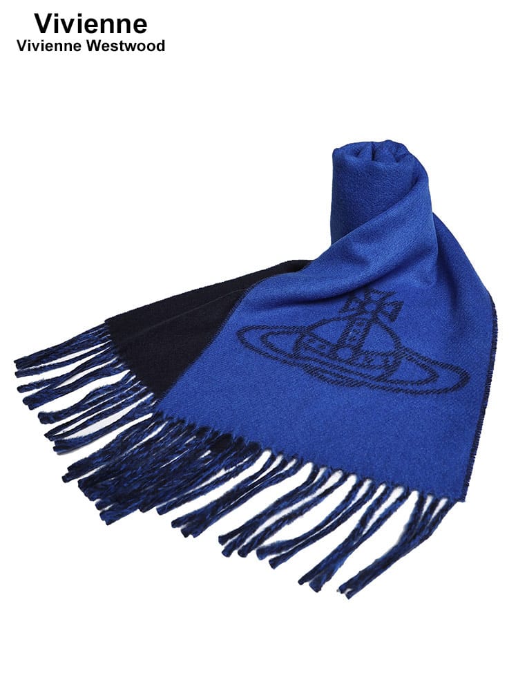 Vivienne Westwood (ヴィヴィアン・ウエストウッド) ウール100％ オーブプリント フリンジ マフラー VWW81030006 レディース