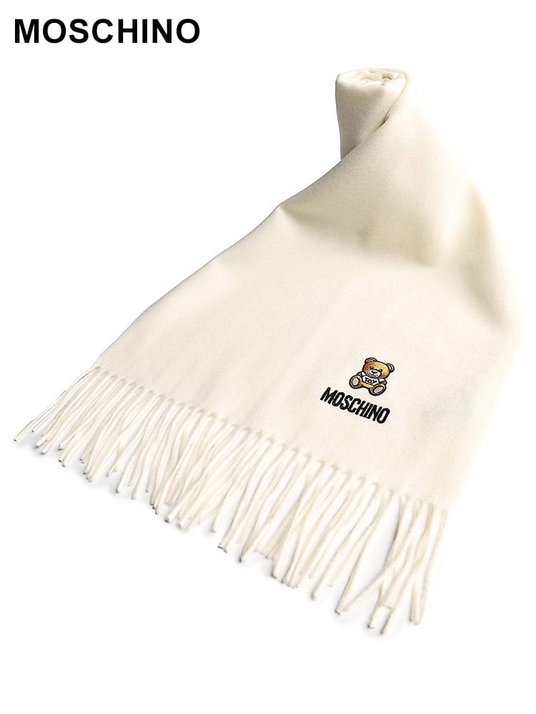 MOSCHINO (モスキーノ) ウール100％ テディベアパッチ フリンジ マフラー MOM529350124 メンズ