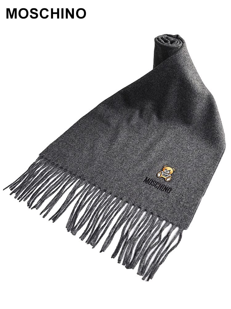 MOSCHINO (モスキーノ) ウール100％ テディベアパッチ フリンジ マフラー MOM529350124 メンズ