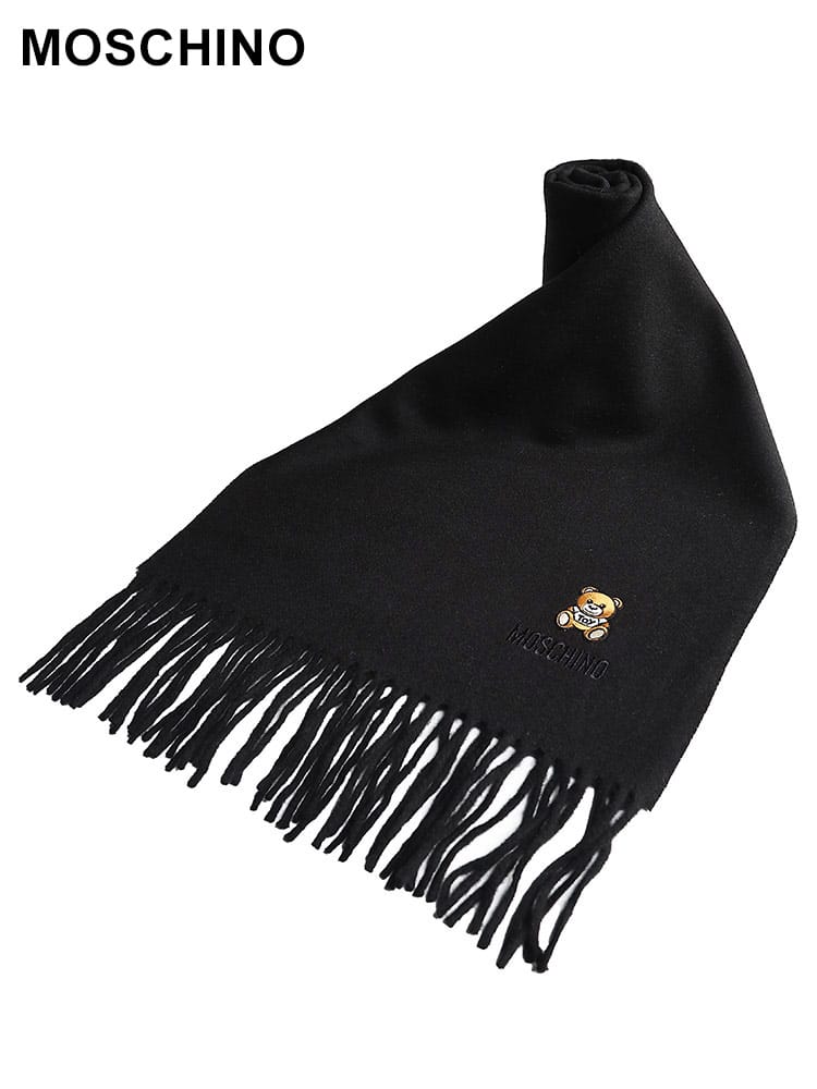 MOSCHINO (モスキーノ) ウール100％ テディベアパッチ フリンジ マフラー MOM529350124 メンズ