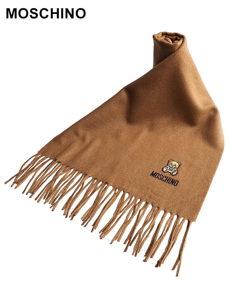MOSCHINO (モスキーノ) ウール100％ テディベアパッチ フリンジ マフラー MOM529350124 メンズ