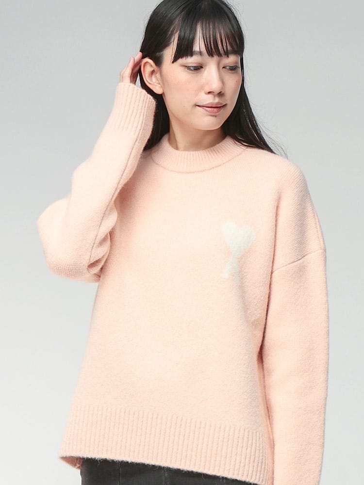 AMI PARIS (アミパリス) アルパカ混 ワンポイント クルーネック ニット セーター Ami de Coeur AMLH25UKS836 レディース