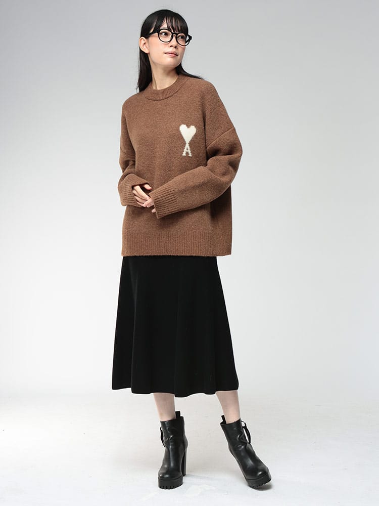 AMI PARIS (アミパリス) アルパカ混 ワンポイント クルーネック ニット セーター Ami de Coeur AMLH25UKS836 レディース