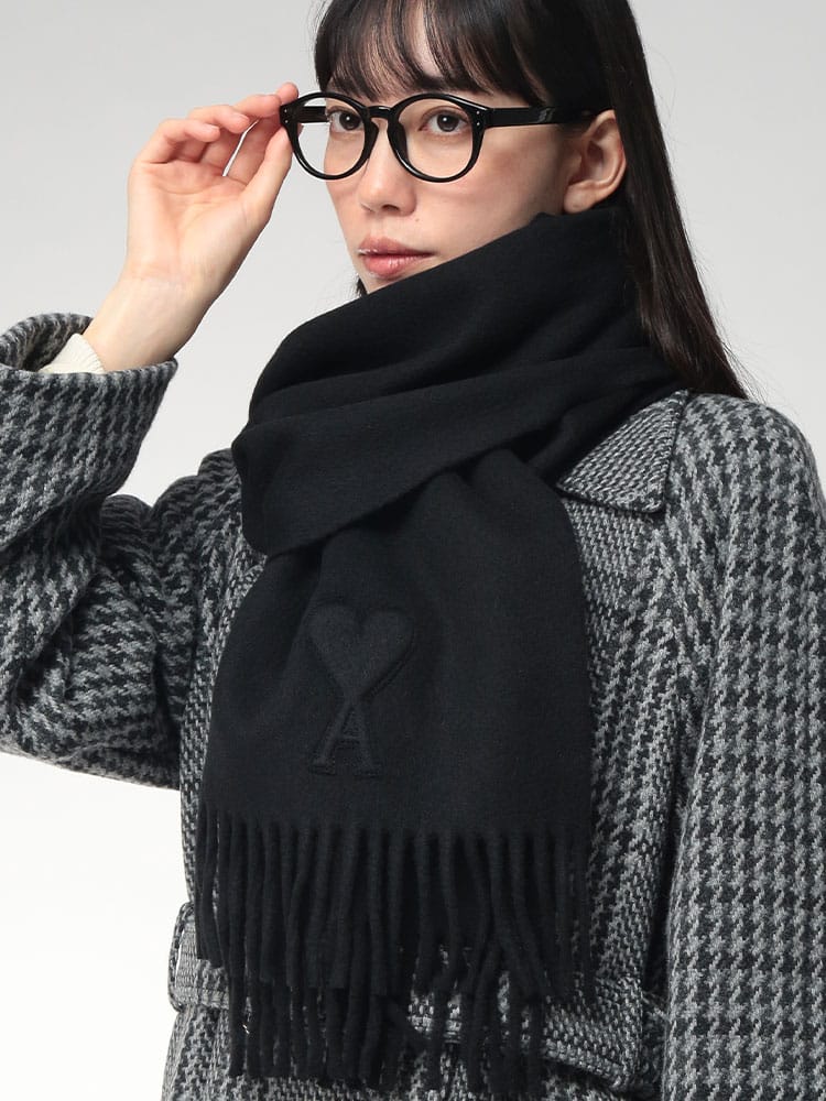 AMI PARIS (アミパリス) 無地 ウール フリンジ エンボスロゴ マフラー AMLH25USF674 レディース