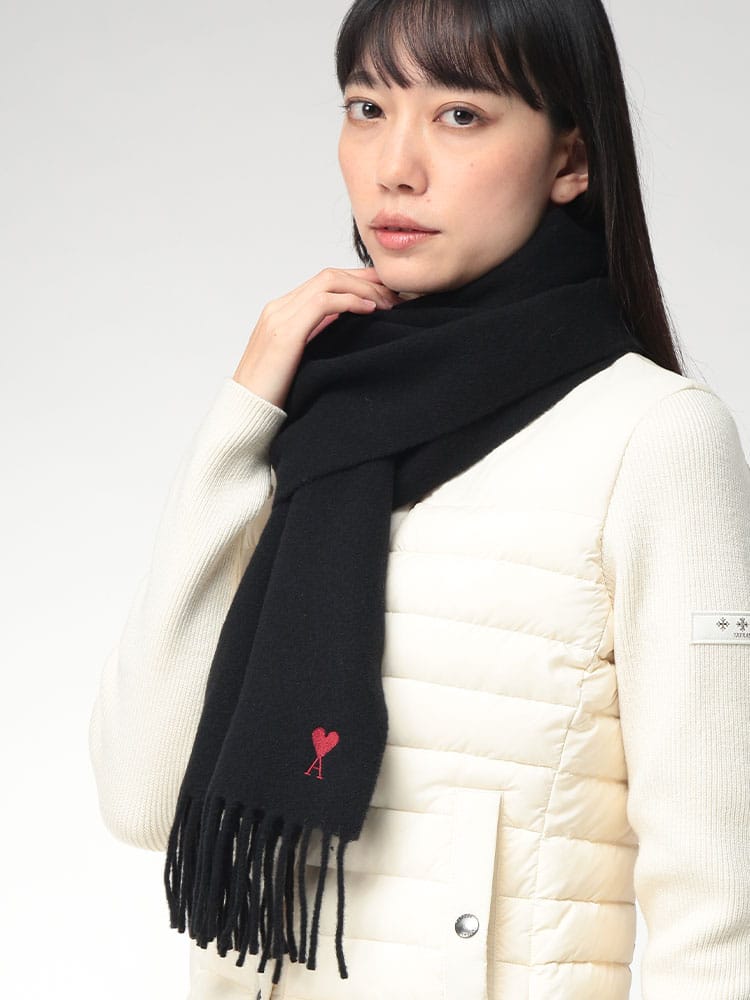AMI PARIS (アミパリス) 無地 ウール フリンジ クラシック マフラー AMLH23USF405334 レディース