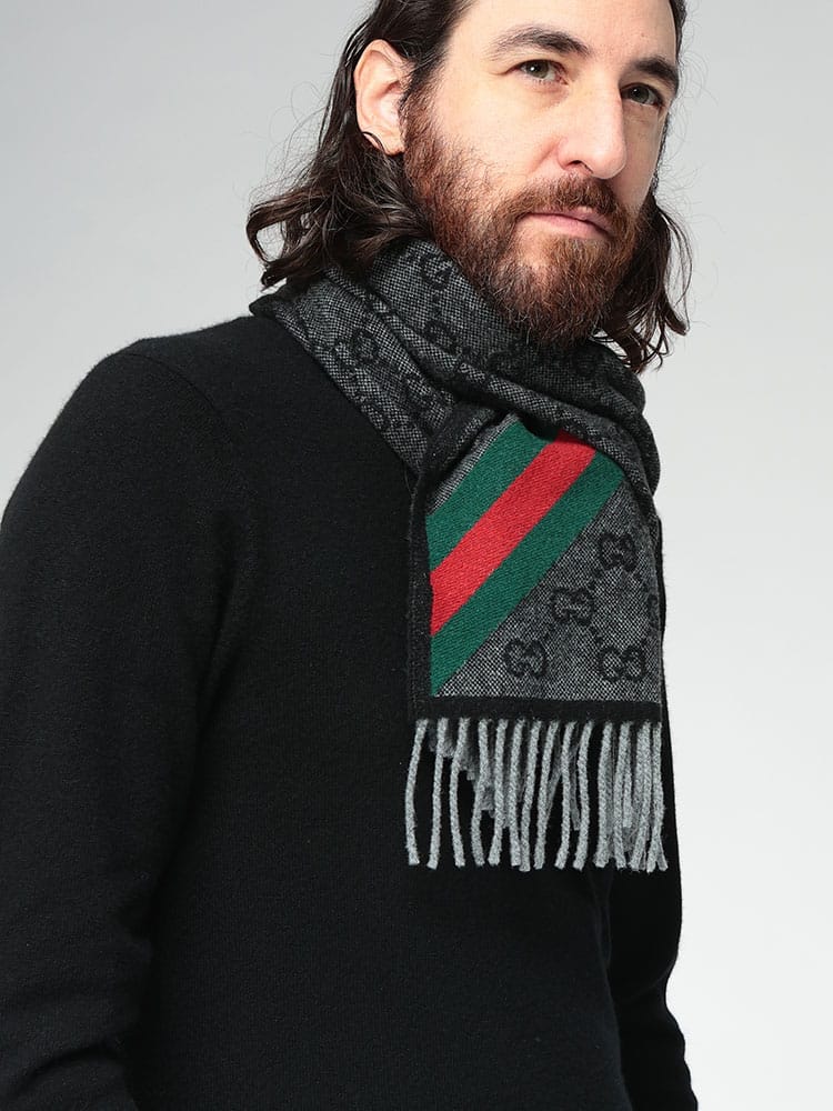 GUCCI (グッチ) GG ロゴ シェリーライン フリンジ マフラー GC570603 レディース